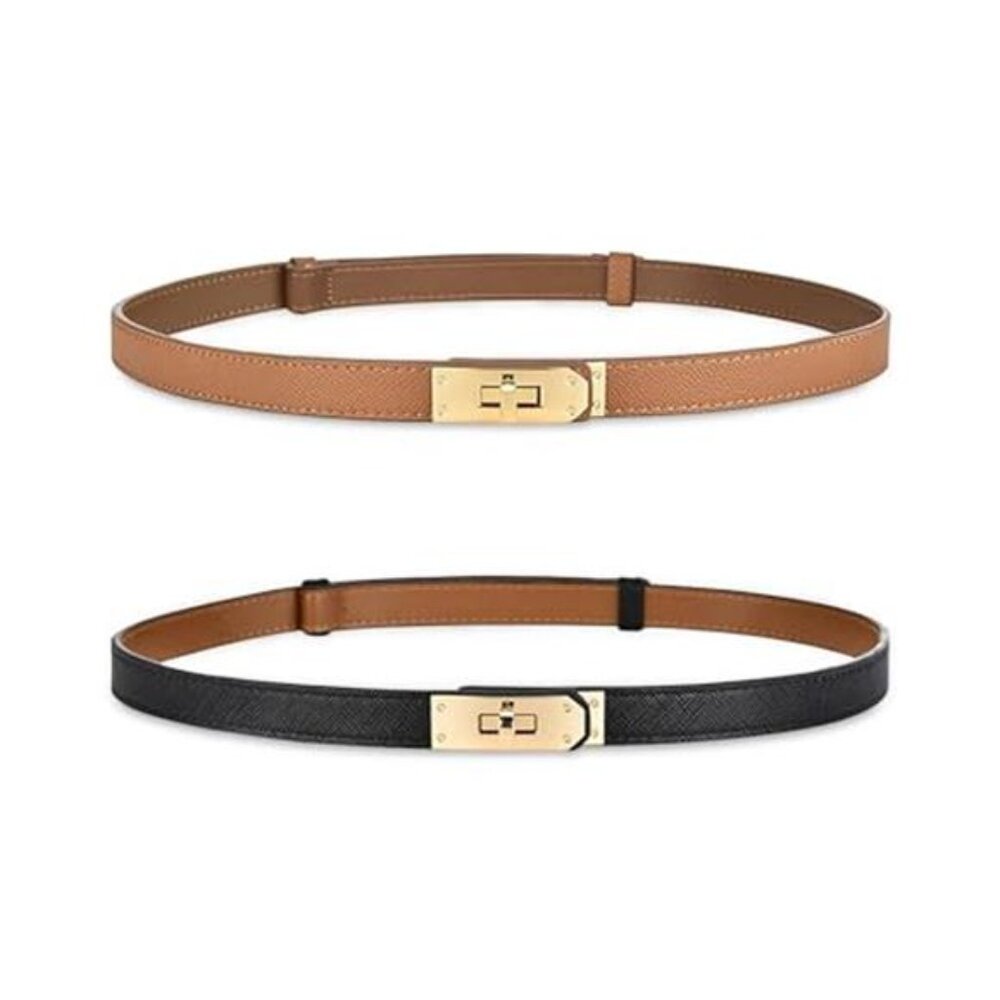 Womens Skinny Leather Belt Adjustable Turn Lock Buckle Dress Jeans
